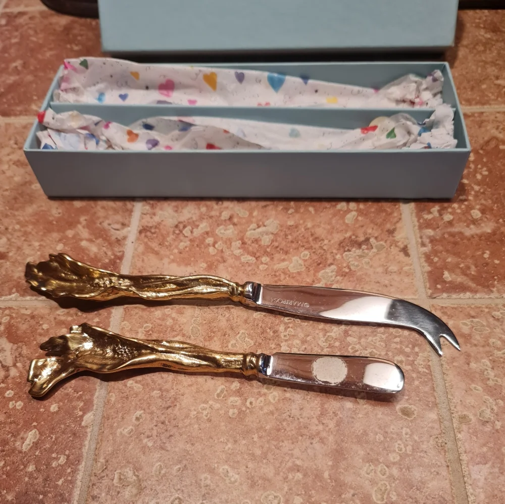 Mariposa Cheese Knife Spreader Set Botanical Gold & Stainless Vintage